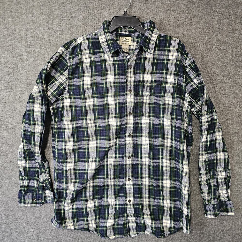 VTG L.L.Bean Men’s Blue Green Plaid Flannel Button Down Shirt Size Large Tall‎
